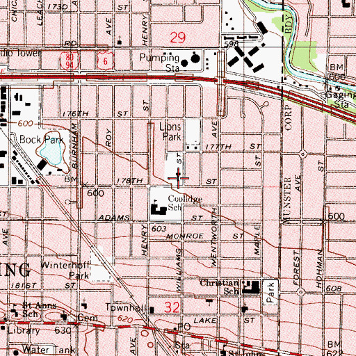 Topographic Map of First Baptist Church of Lansing, IL