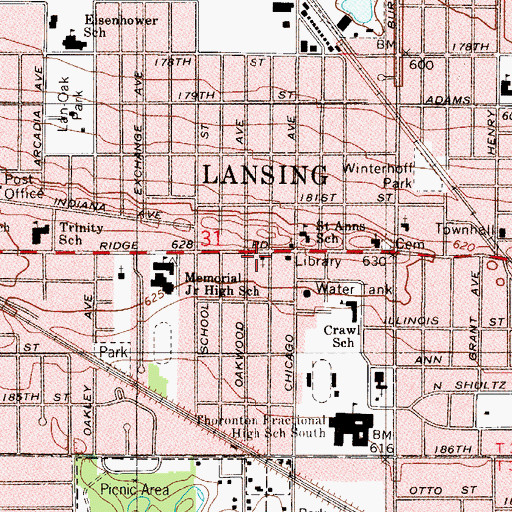 Topographic Map of First Christian Church of Lansing, IL