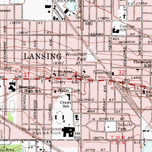 Topographic Map of First Reformed Church of Lansing, IL