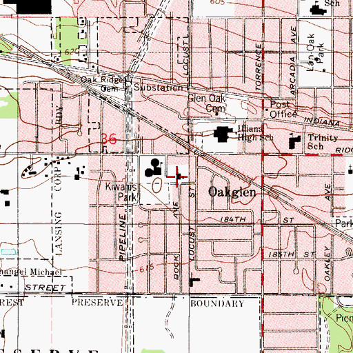 Topographic Map of Lansing Bible Church, IL