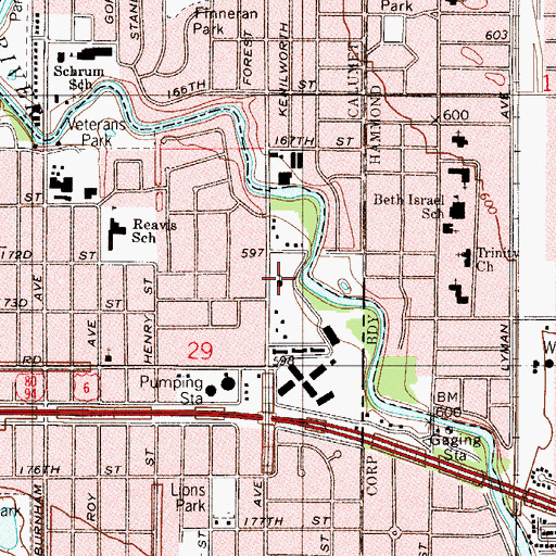 Topographic Map of Lansing Church of Christ, IL