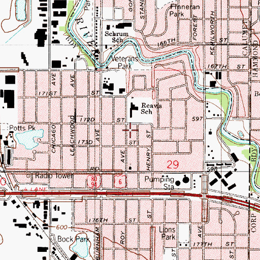 Topographic Map of Lansing Gospel Chapel, IL