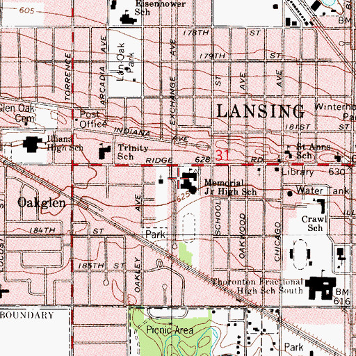 Topographic Map of Lansing Presbyterian Church, IL