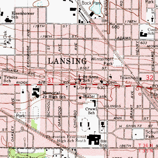 Topographic Map of Saint Ann's Church, IL