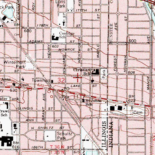 Topographic Map of Saint John Lutheran Church, IL