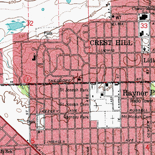 Topographic Map of Theodore Street Lutheran Church, IL