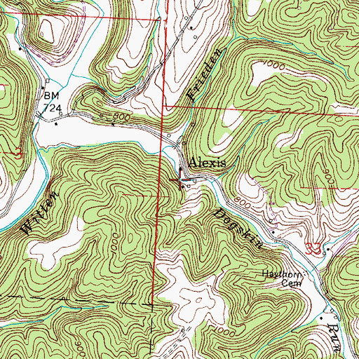 Topographic Map of Alexis Post Office (historical), OH