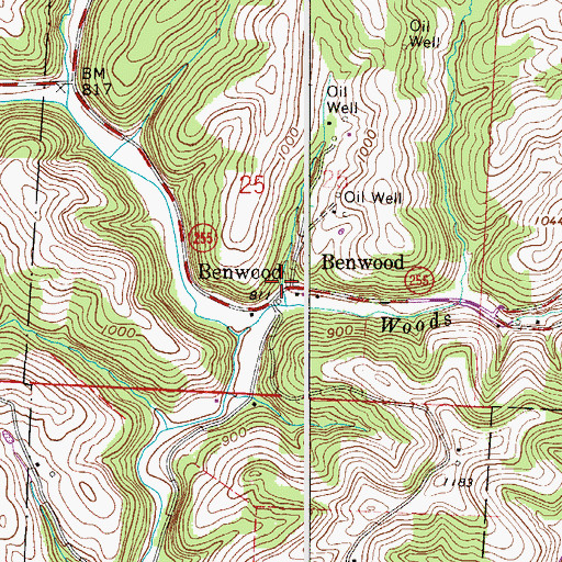 Topographic Map of Benwood Post Office (historical), OH