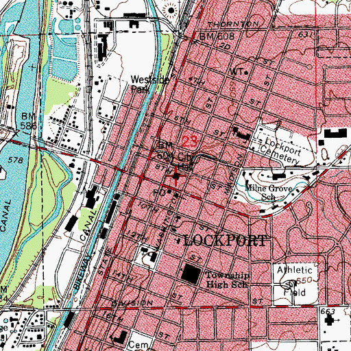 Topographic Map of Lockport City Hall, IL