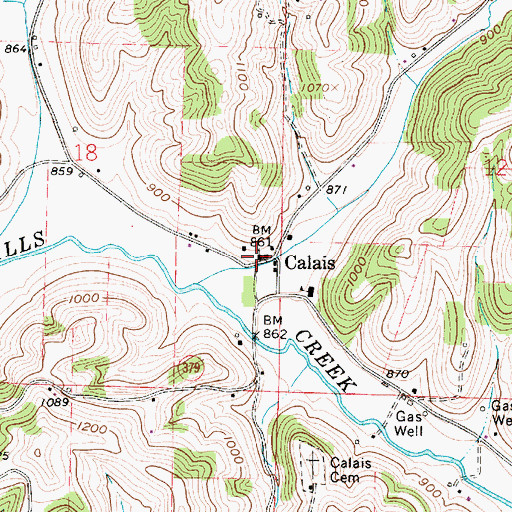 Topographic Map of Calais Post Office (historical), OH