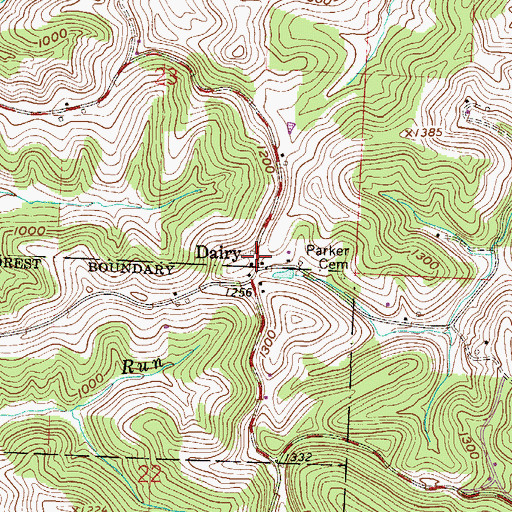 Topographic Map of Dairy Post Office (historical), OH