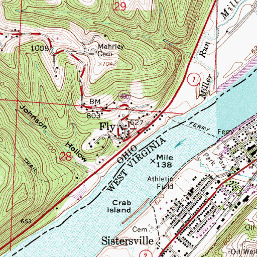 Topographic Map of Fly Post Office, OH