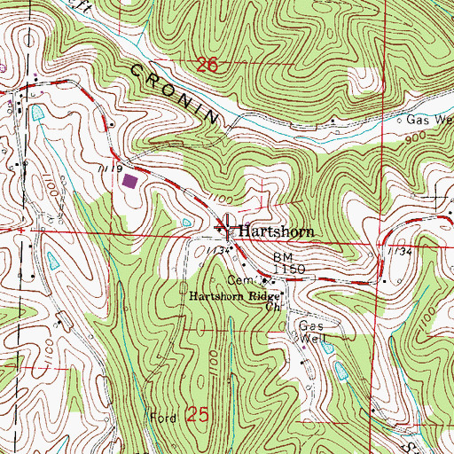 Topographic Map of Hartshorn Post Office (historical), OH