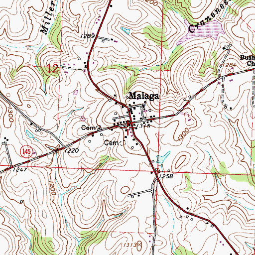 Topographic Map of Malaga Post Office, OH