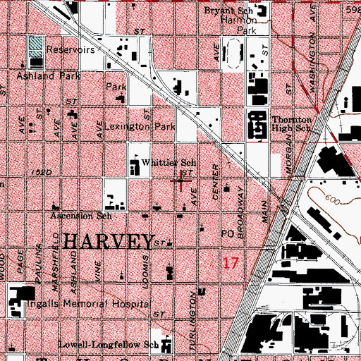 Topographic Map of South Suburban Missionary Baptist Church, IL