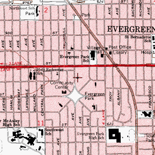 Topographic Map of Evergreen Park Christian Church, IL