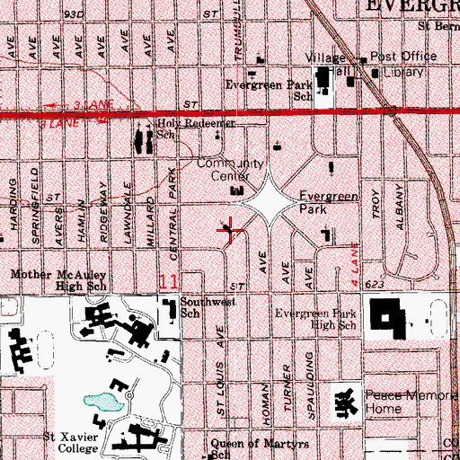 Topographic Map of Park Lane Christian Church, IL