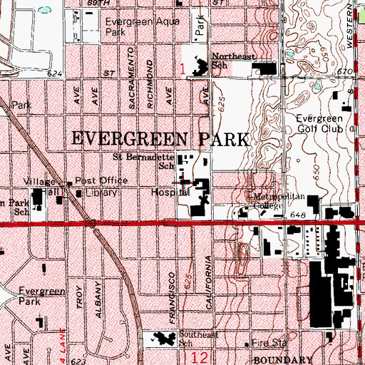 Topographic Map of Saint Bernadette Church, IL