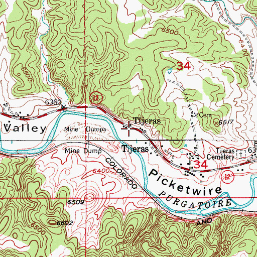 Topographic Map of Tijeras, CO