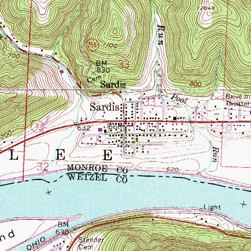 Topographic Map of Sardis Post Office, OH
