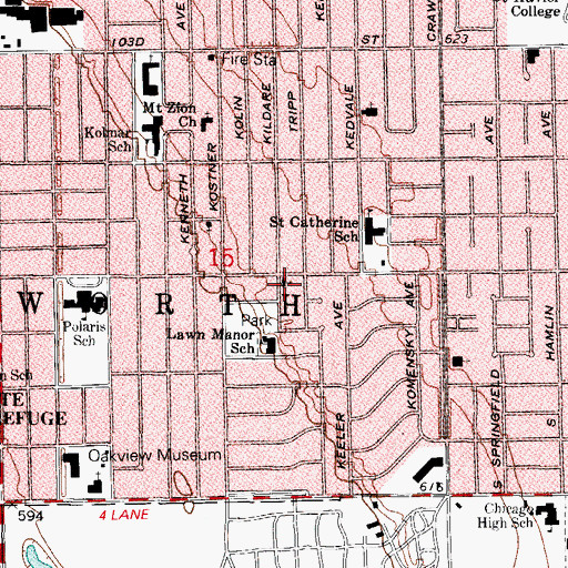 Topographic Map of Oak Lawn Bible Chapel, IL