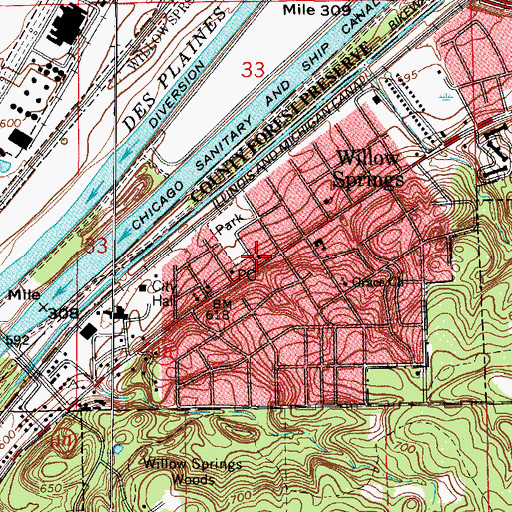 Topographic Map of First Baptist Church of Willow Springs, IL