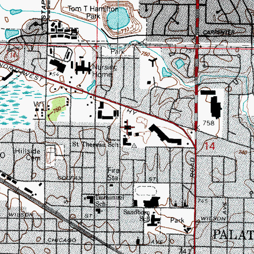 Topographic Map of Saint Theresa Catholic Church, IL