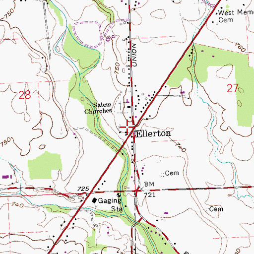 Topographic Map of Ellerton Post Office (historical), OH