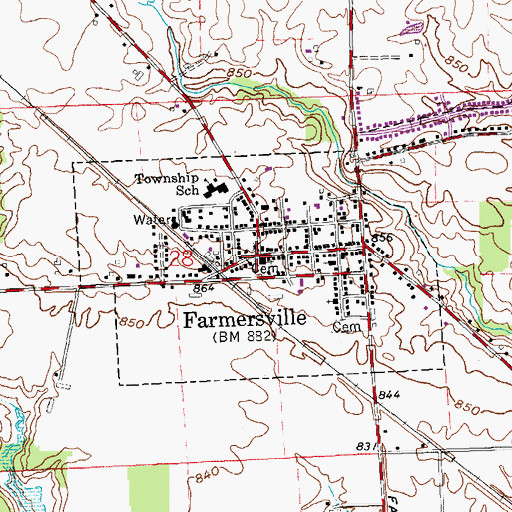 Topographic Map of Farmersville Post Office (historical), OH