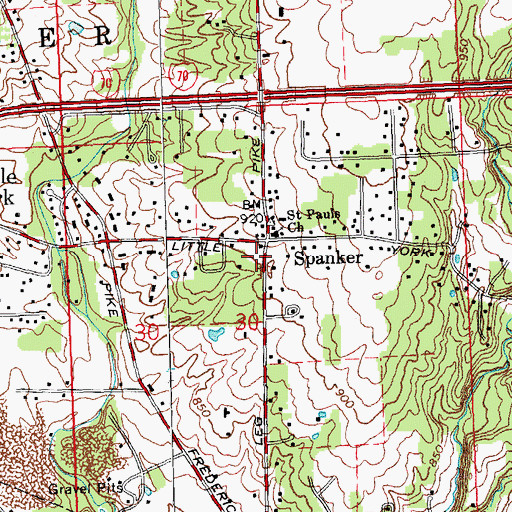 Topographic Map of Spanker Post Office (historical), OH