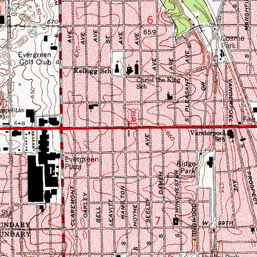 Topographic Map of Beverly Branch Chicago Public Library, IL