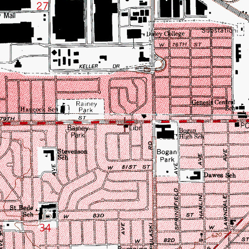 Topographic Map of Scottsdale Branch Chicago Public Library, IL