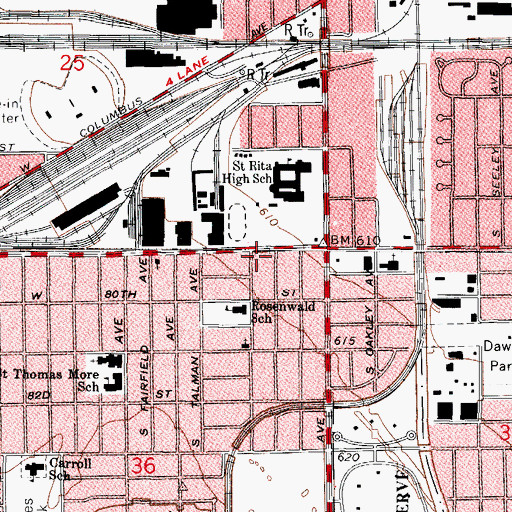Topographic Map of Wrightwood Branch Chicago Public Library, IL