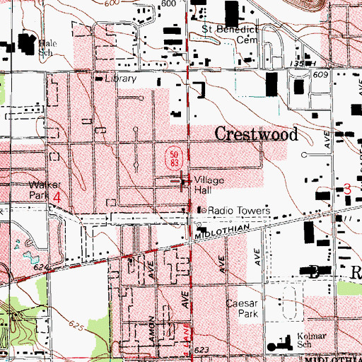 Topographic Map of Crestwood Village Hall, IL