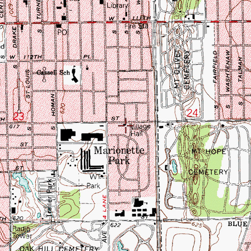 Topographic Map of Merrionette Park Village Hall, IL