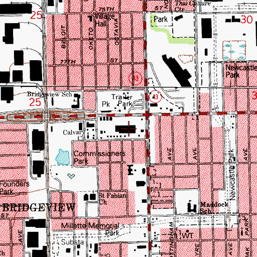 Topographic Map of Bridgeview Court Shopping Center, IL