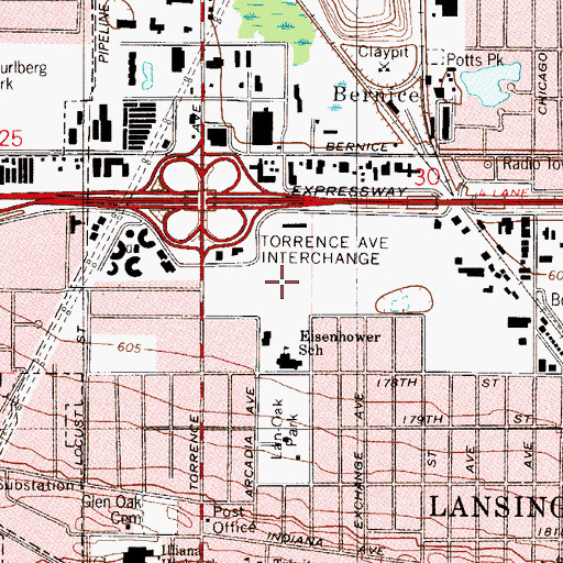 Topographic Map of Lansing Square Shopping Center, IL