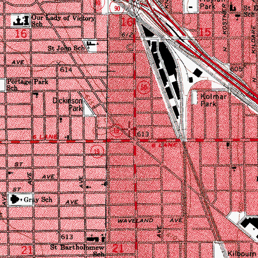 Topographic Map of Market Place at Six Corners Shopping Center, IL
