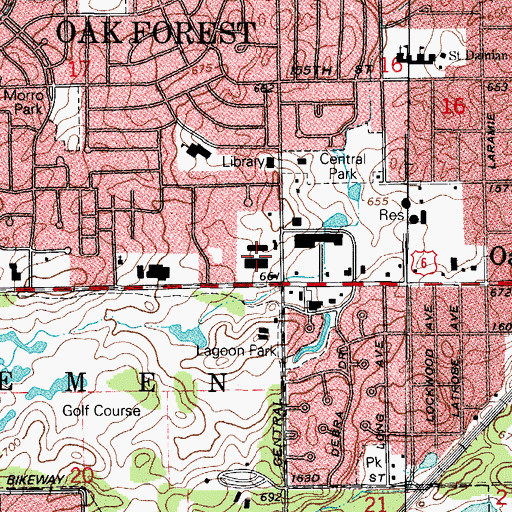 Topographic Map of Oak Creek Shopping Center, IL