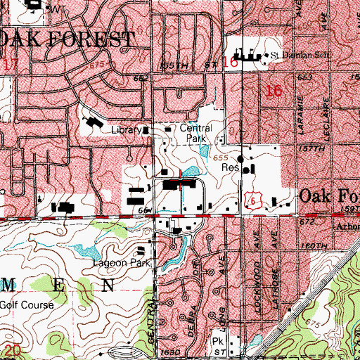 Topographic Map of Oak Forest Commons Shopping Center, IL