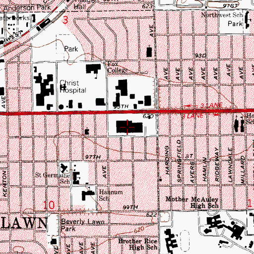Topographic Map of Oak Lawn Shopping Center, IL