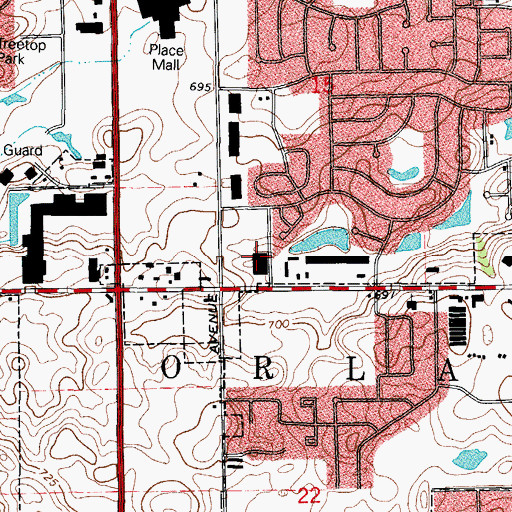 Topographic Map of Orland Plaza Shopping Center, IL