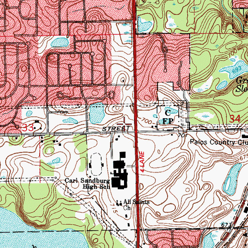 Topographic Map of Shoppes at Mill Creek Shopping Center, IL
