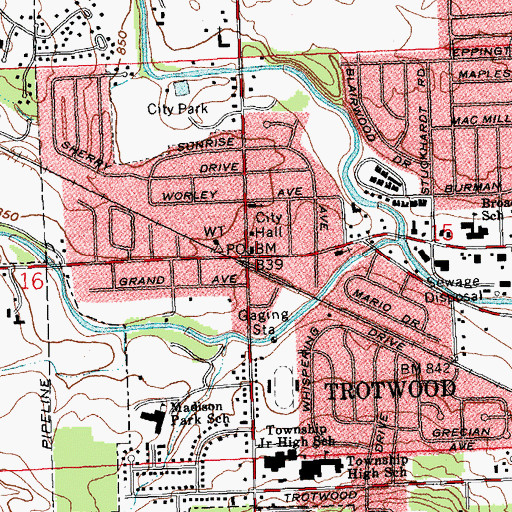 Topographic Map of Trotwood Post Office (historical), OH