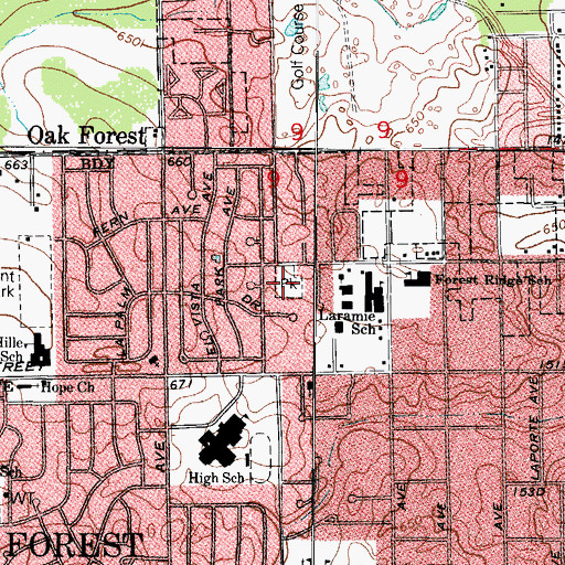 Topographic Map of Heritage Park, IL