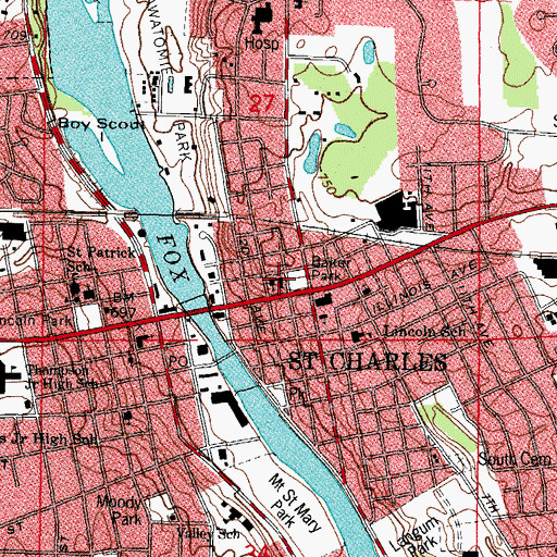 Topographic Map of Baker Memorial United Methodist Church, IL