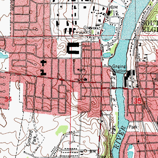 Topographic Map of South Elgin Community United Church, IL