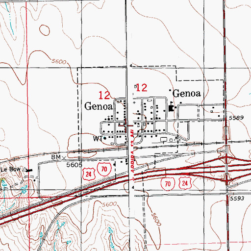 Topographic Map of Genoa, CO