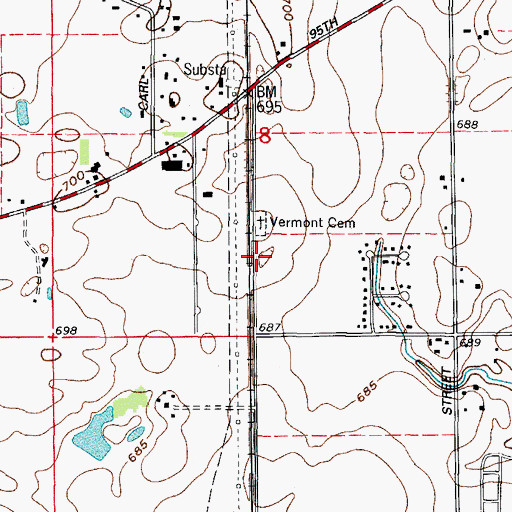 Topographic Map of Vermont Cemetery Prairie Nature Preserve, IL