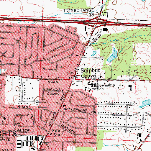 Topographic Map of Sulphurgrove Post Office (historical), OH